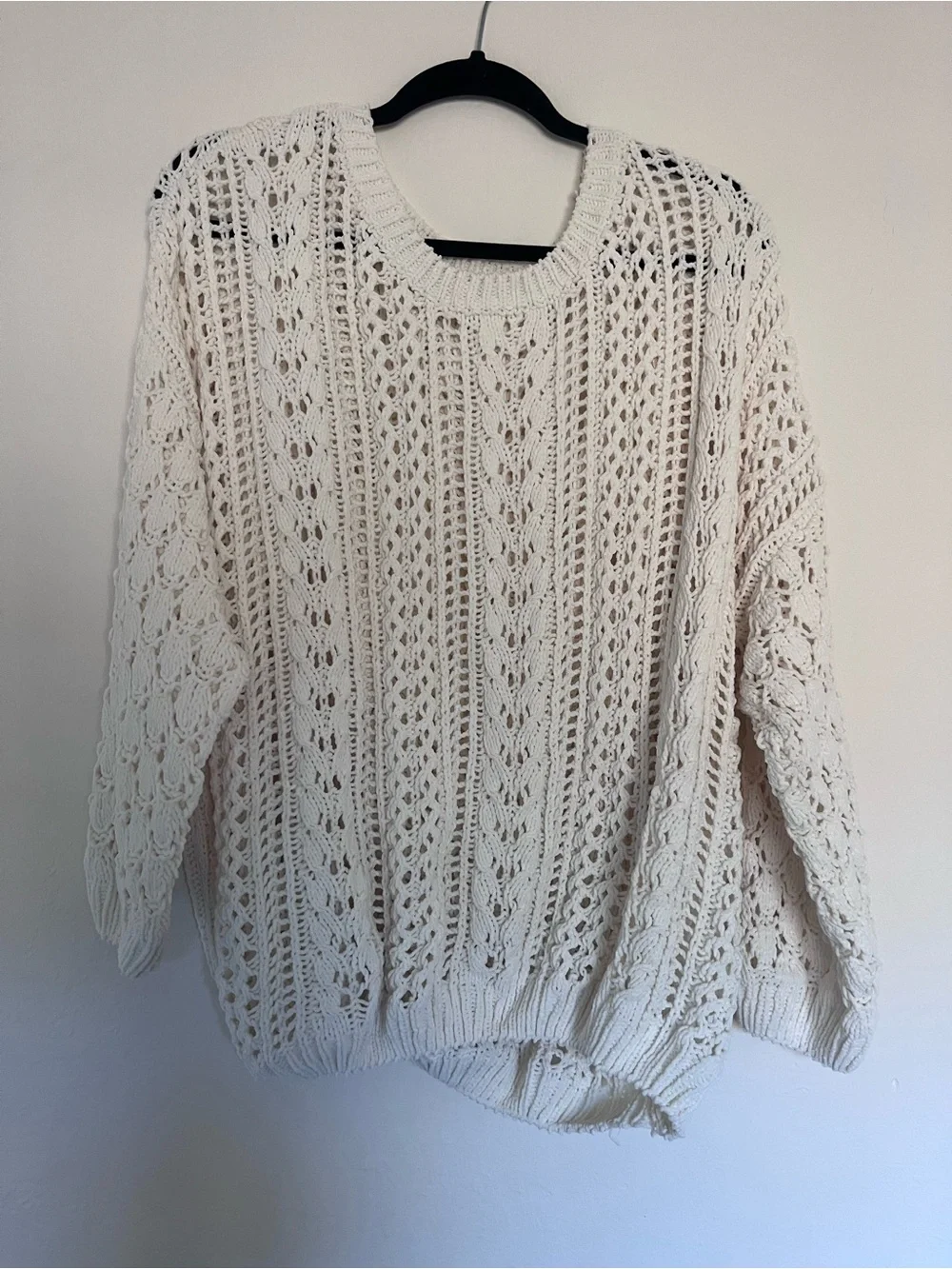 Umgee Cream Open-Knit Scoop Neck Sweater